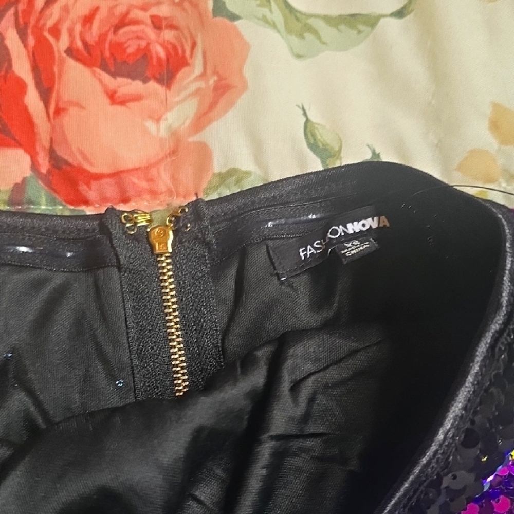 Fashion Nova Black and Purple Sequin Skirt